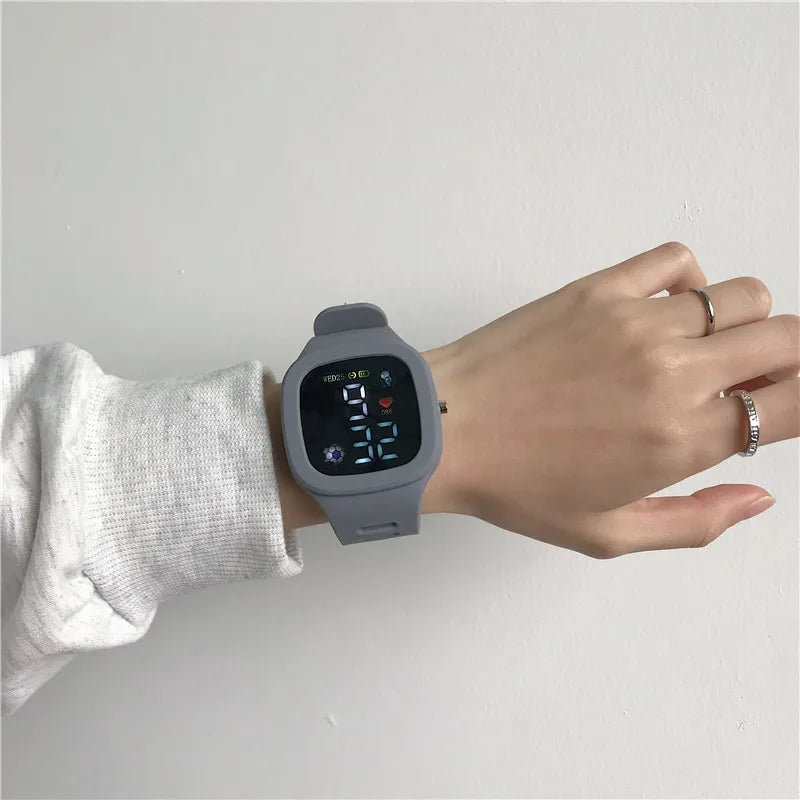 Masculino feminino relógio led digital esportes relógio para crianças meninos meninas quadrado grande dial à prova dwaterproof água silicone relógio de pulso eletrônico masculino