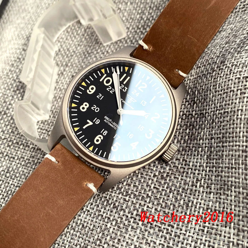 Novo tandorio piloto 39mm relógio de titânio movimento nh35 200m à prova dwaterproof água luminosa mergulho automático relógio masculino vidro safira escovado