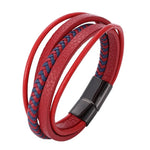 Moda pulseiras de couro vermelho masculino aço inoxidável multicamadas trançado corda pulseiras para mulheres pulseira jóias presentes sp1076