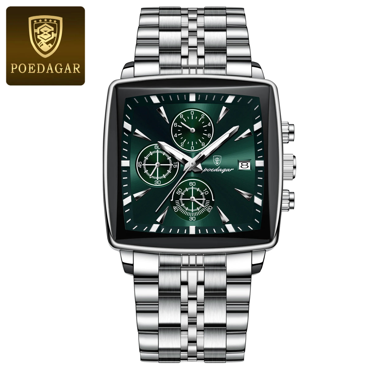 Poedagar luxo homem de negócios relógio de pulso cronógrafo à prova dwaterproof água calendário luminoso relógio para homem quadrado quartzo relógios masculinos reloj