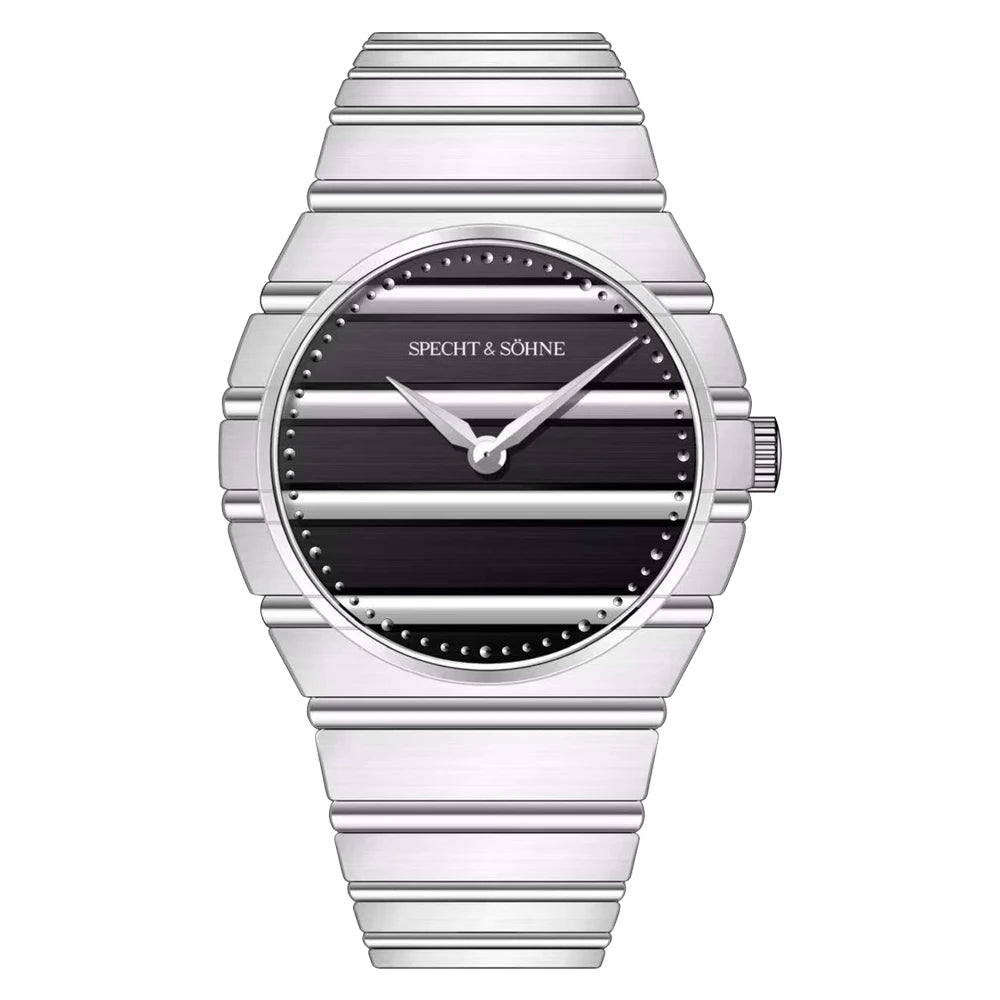 2025 novo specht & söhne cor cinza 37mm relógio de pulso de quartzo ultrafino luminoso safira relógio de aço inoxidável 50m à prova d'água