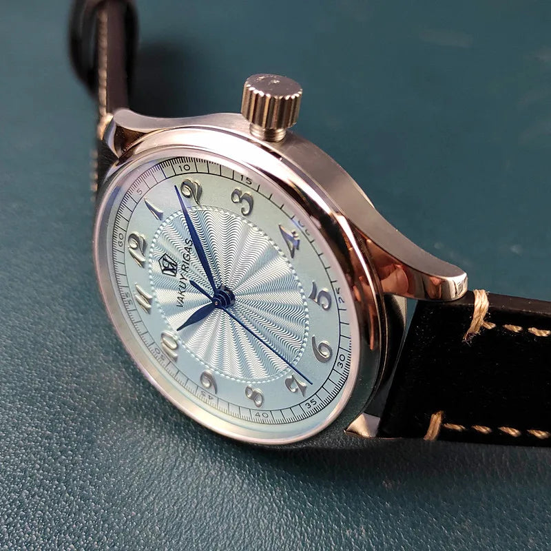 Relógio de pulso mecânico automático masculino, impermeável, calendário luminoso, ponteiro de gás, piloto alemão, NH38A movimento, C1