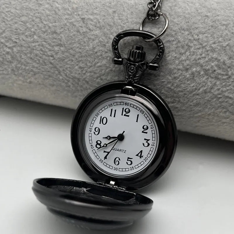 Relógio de bolso requintado de corvo inteligente estilo vintage - movimento de quartzo, mostrador redondo, colar preto exclusivo presente de lembrança para crianças