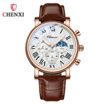 Chenxi 973 multi-função negócios fase da lua data à prova dwaterproof água roma analógico importado relógio de pulso masculino dial relógios de couro de quartzo