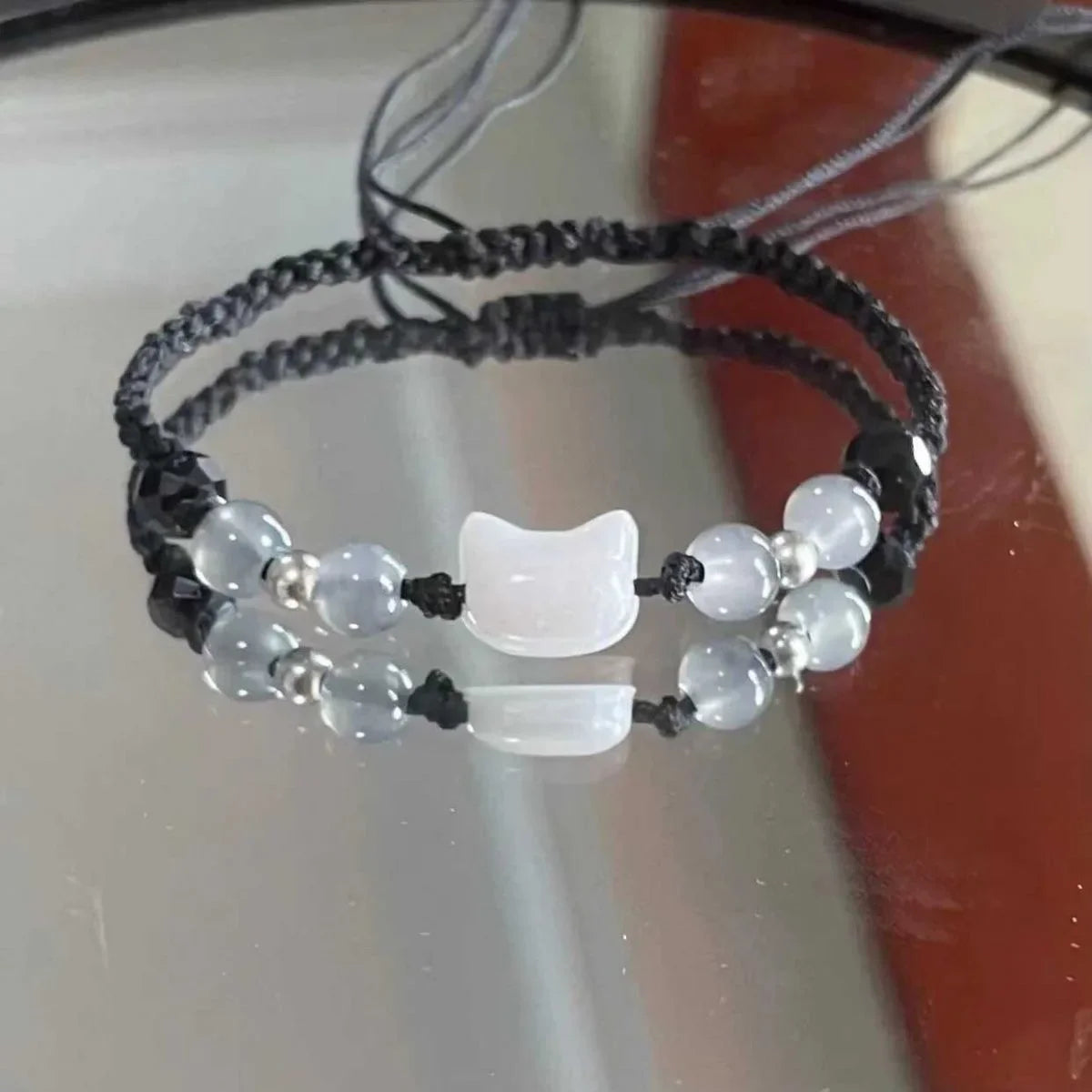 2 pçs natural moonstone obsidiana pulseiras artesanal casal bonito preto branco gato pulseira acessórios jóias