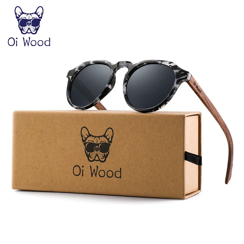 Oi óculos de sol de madeira feminino masculino óculos de sol de madeira de nogueira redondos lentes vermelhas armações de concha de tartaruga