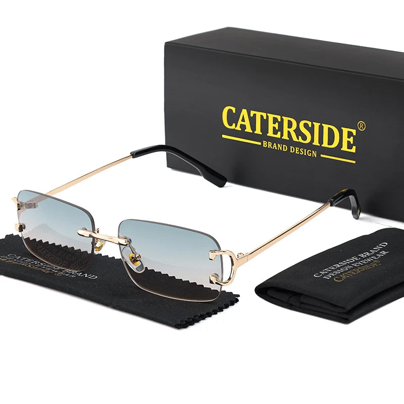 Caterside retangular óculos de sol masculino sem aro branco cobre pequeno quadrado óculos de sol para mulher lente gradiente ao ar livre uv400
