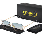 Caterside retangular óculos de sol masculino sem aro branco cobre pequeno quadrado óculos de sol para mulher lente gradiente ao ar livre uv400