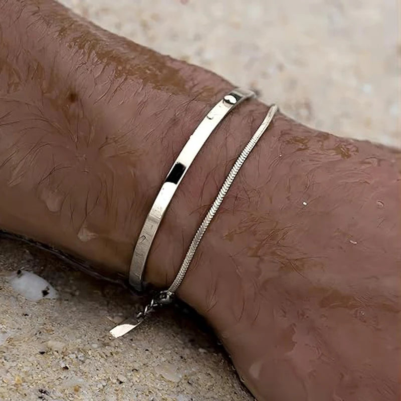 Pulseiras empilháveis para homens, prata esterlina 925/banhado a ouro 14k conjuntos de pulseiras delicadas com caixa de pulseiras cubanas