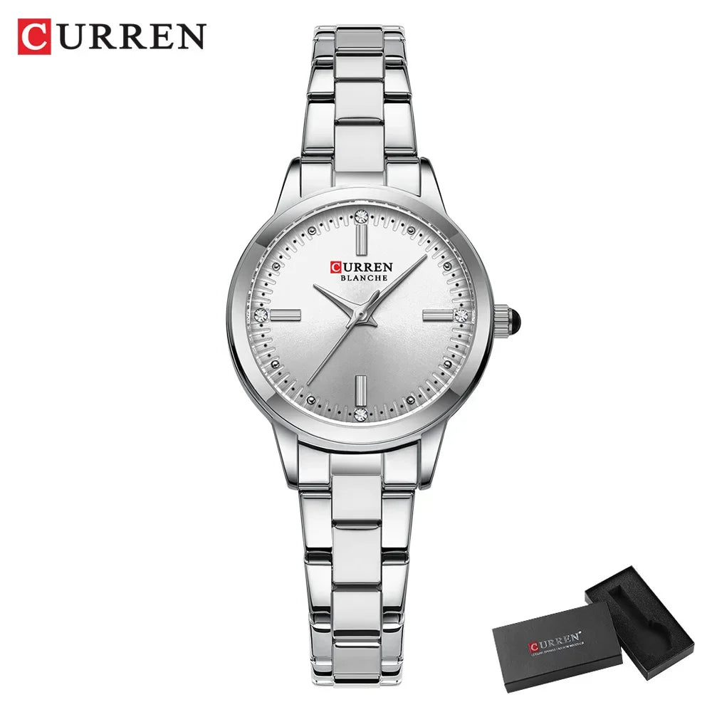 Curren relógios femininos moda original relógio de pulso de quartzo para senhoras mostrador romano deslumbrante diamante à prova dwaterproof água luminosa luxo novo
