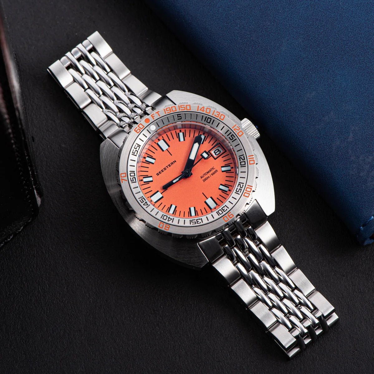 Marca superior mergulhador relógio masculino sub300t automático mecânico vidro de safira luminosa data 200m volta pulseira seestern relógio de pulso retro