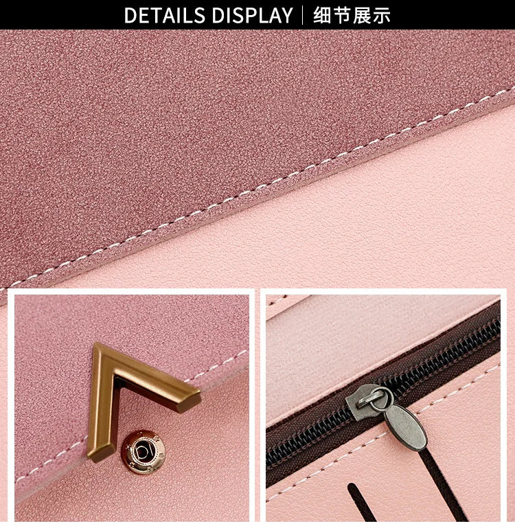Nova versão coreana carteira feminina longa fivela em forma de v carteira três dobras para mulher, bolsa de mão, bolsa de cartão de mudança