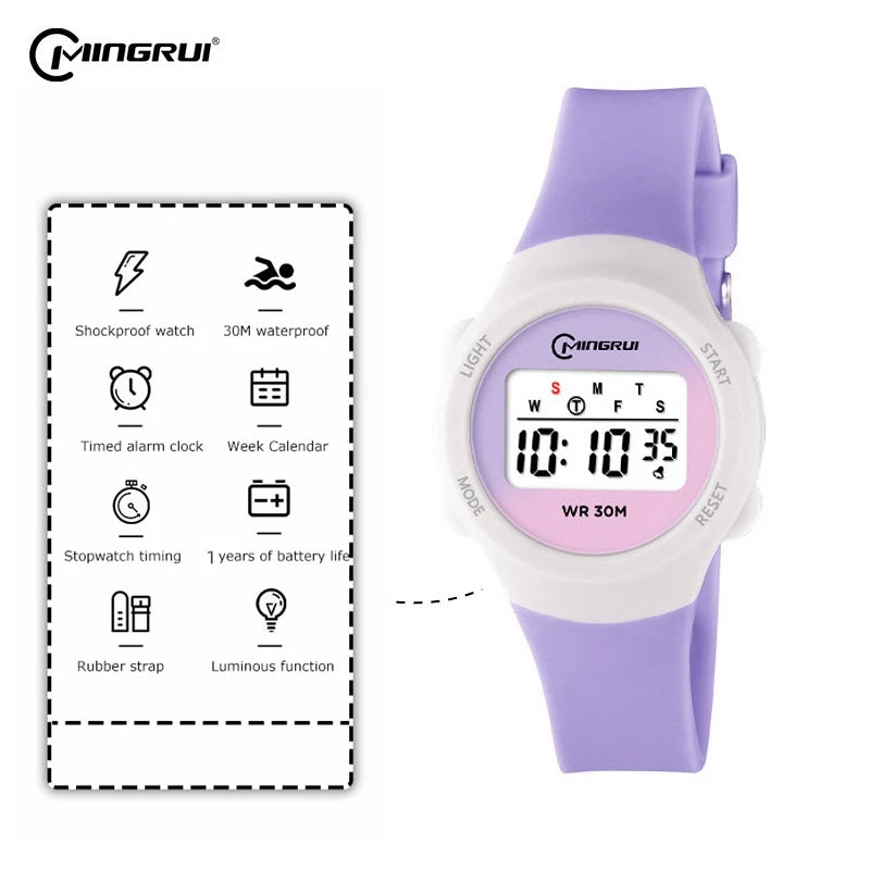 Crianças esporte relógios alarme cronômetro crianças relógio digital para meninos meninas 30m à prova dwaterproof água rosa estudante relógio de pulso eletrônico