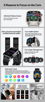 2024 novo grau médico ácido úrico gordura no sangue smartwatch ecg glicose no sangue freqüência cardíaca pressão arterial monitoramento de saúde relógio inteligente