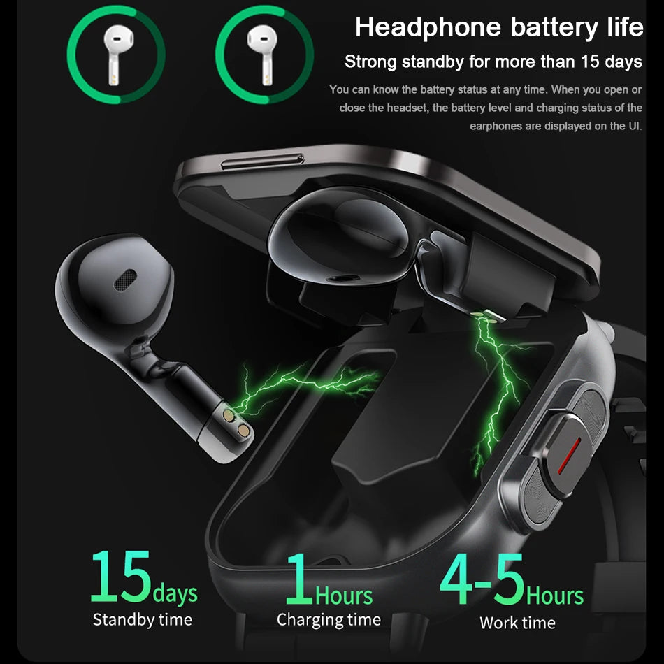 2024 relógio inteligente 2 em 1 com fone de ouvido smartwatch bluetooth chamada relógio masculino gps pista monitor freqüência cardíaca jogar música smartwatch