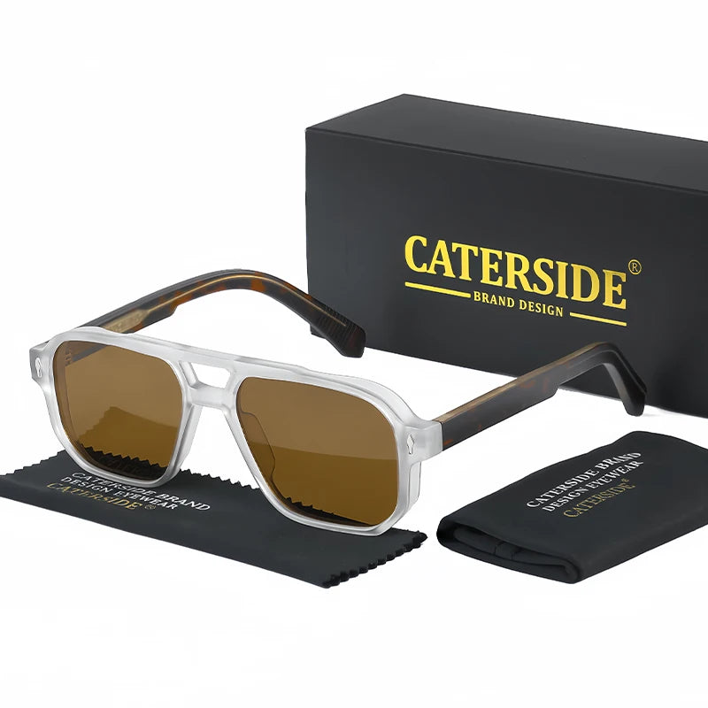 Caterside retro punk óculos de sol dos homens do vintage plana superior pontes duplas alta qualidade óculos de sol feminino viagem festa festival eyewear