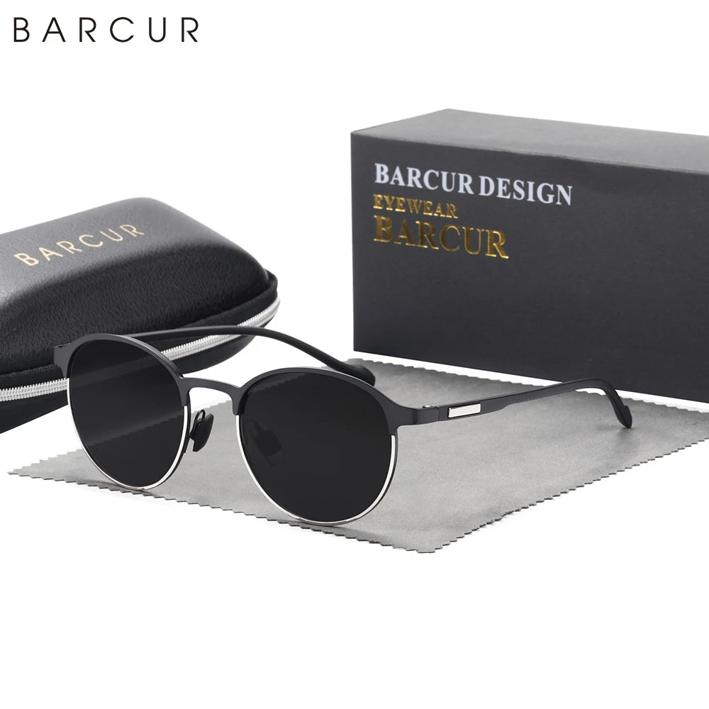 BARCUR TR90 Templos Óculos de sol feminino polarizado moda óculos de sol dirigindo redondo senhoras óculos de sol