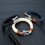 Mkendn estilo náutico pulseira de corda larga moda masculina aço inoxidável ajustável manilha fecho envoltório pulseiras artesanal jóias presente