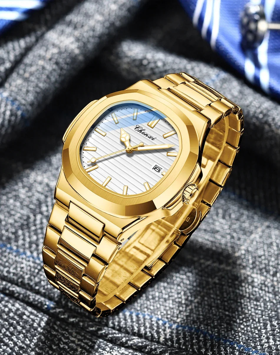 Chenxi 8222 luxo ouro aço inoxidável luminoso casual relógio de negócios para homens moda quartzo relógios pulso à prova dwaterproof água