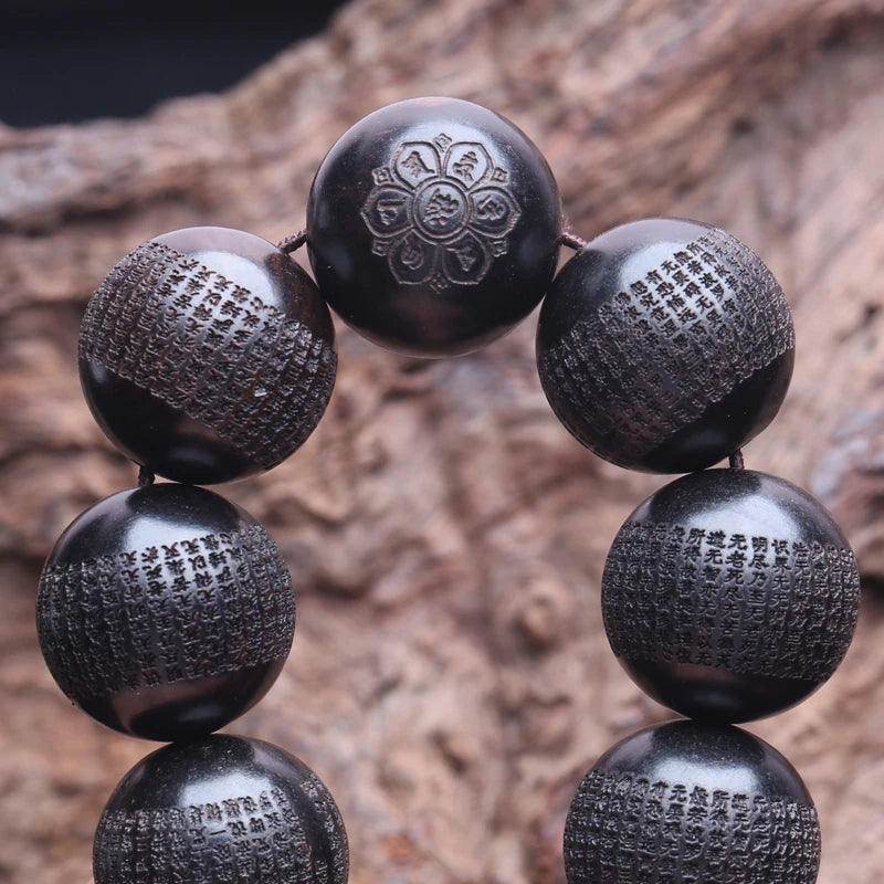 Contas de madeira preta natural genuína ébano tibetano 20mm mm pulseira de roda de oração clássica masculina