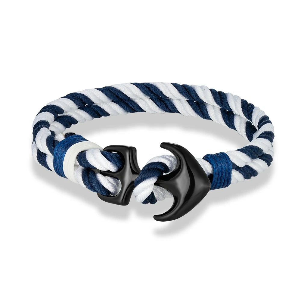 MKENDN Pulseiras de âncora masculinas, fio duplo, surfista náutico, corda à prova d'água, pulseira feminina, fivela esportiva de aço inoxidável preto