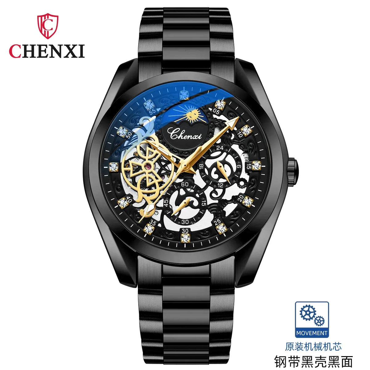 CHENXI 8811 Relógio Mecânico Oco Masculino À Prova D 'Água Luminoso Diamante Incrustado Totalmente Automático Atacado