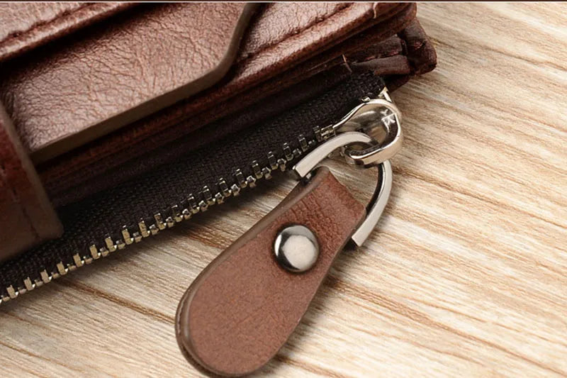 Carteira masculina de couro luxo curto titular do cartão rfid para homens zíper moeda bolsa portátil masculino carteiras billfold