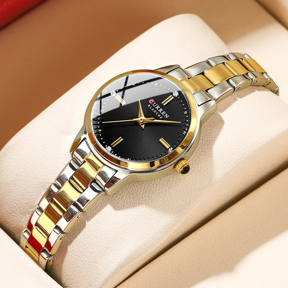 Curren relógios femininos moda original relógio de pulso de quartzo para senhoras mostrador romano deslumbrante diamante à prova dwaterproof água luminosa luxo novo