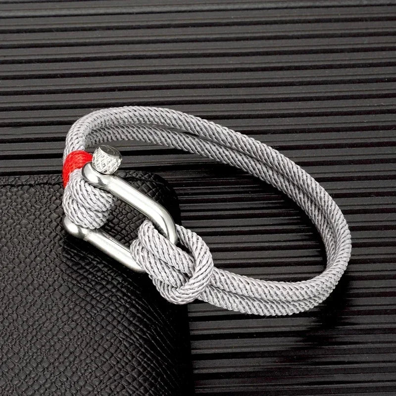 Homens preto de aço inoxidável u forma sobrevivência pulseira acampamento ao ar livre resgate emergência manilha corda pulseira para presentes femininos