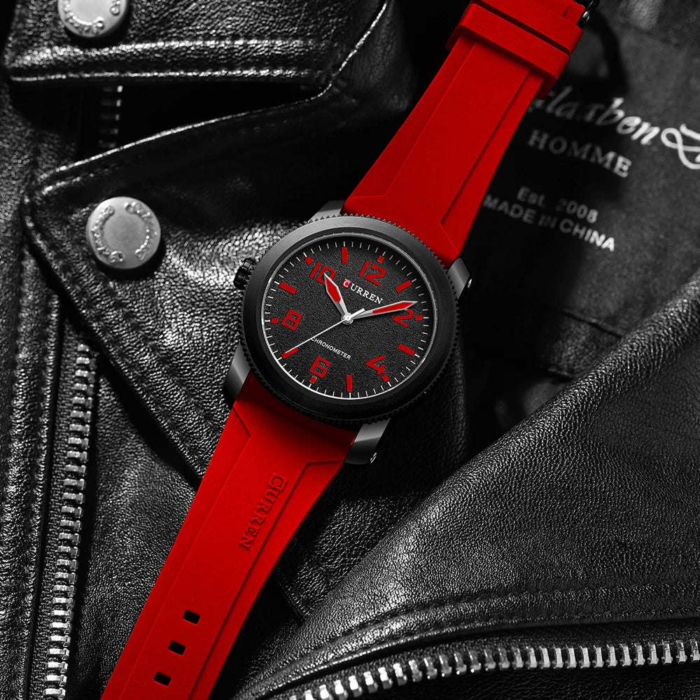 CURREN Moda Simples Relógios Masculinos com Grande Mostrador de Numerais Relógio de Pulso de Quartzo para Cavalheiro de Negócios com Pulseira de Silicone