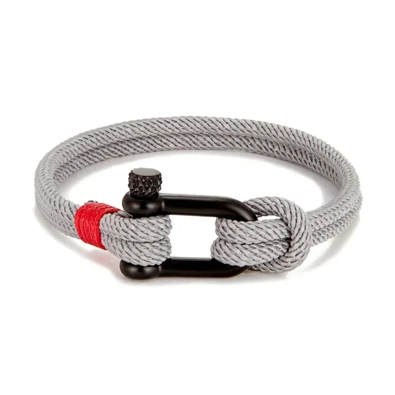 Homens preto de aço inoxidável u forma sobrevivência pulseira acampamento ao ar livre resgate emergência manilha corda pulseira para presentes femininos