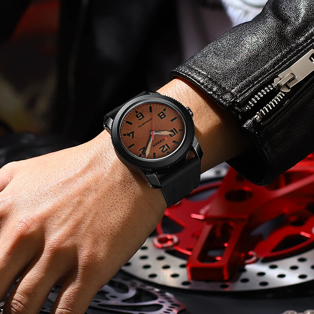 CURREN Moda Simples Relógios Masculinos com Grande Mostrador de Numerais Relógio de Pulso de Quartzo para Cavalheiro de Negócios com Pulseira de Silicone