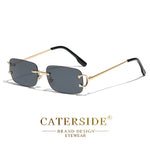 Caterside retangular óculos de sol masculino sem aro branco cobre pequeno quadrado óculos de sol para mulher lente gradiente ao ar livre uv400