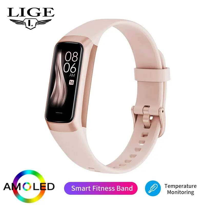 LIGE-Relógio Inteligente Amoled para Homens e Mulheres, Banda Inteligente, Frequência Cardíaca, Sangue, Pulseira Inteligente Impermeável, Rastreador de Fitness Esportivo, 2023