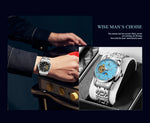 Forsining moda masculina luxo negócios pulseira de metal turbilhão luminoso relógio mecânico automático diamante artificial relógio de pulso
