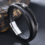 Moda pulseiras de couro vermelho masculino aço inoxidável multicamadas trançado corda pulseiras para mulheres pulseira jóias presentes sp1076