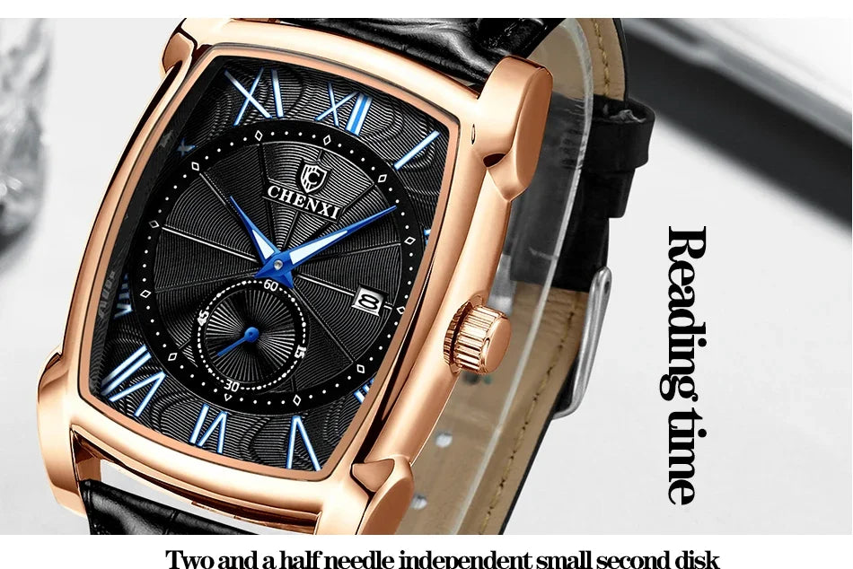 2024 CHENXI 8209 Relógios masculinos pulseira de couro casual luxo quartzo relógios de pulso quadrados à prova d'água