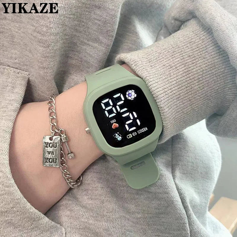 Masculino feminino relógio led digital esportes relógio para crianças meninos meninas quadrado grande dial à prova dwaterproof água silicone relógio de pulso eletrônico masculino