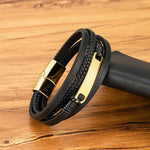 Xqni pulseira de couro trançado multicamadas, masculina, tendência legal, aço inoxidável, fivela casual, acessórios de joias, presente