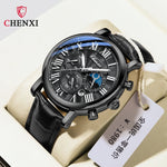 Chenxi 973 multi-função negócios fase da lua data à prova dwaterproof água roma analógico importado relógio de pulso masculino dial relógios de couro de quartzo