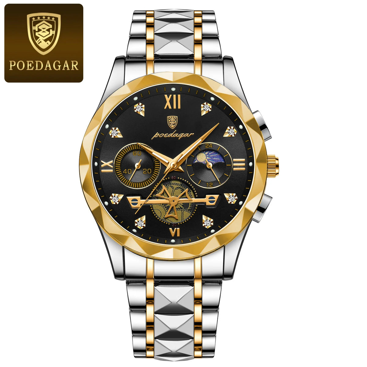 Poedagar luxo homem relógio de pulso cronógrafo à prova dwaterproof água luminosa relógio masculino aço inoxidável alta qualidade esporte relógios quartzo