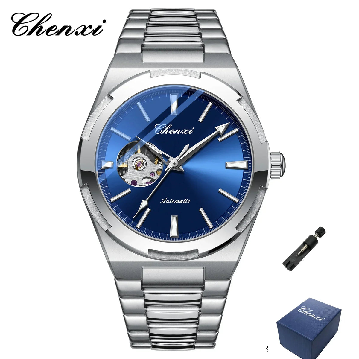 Chenxi 8856 marca superior movimento automático relógio mecânico para homens esqueleto oco homem relógios à prova dwaterproof água relógio de pulso de negócios