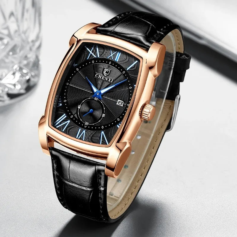 2024 CHENXI 8209 Relógios masculinos pulseira de couro casual luxo quartzo relógios de pulso quadrados à prova d'água