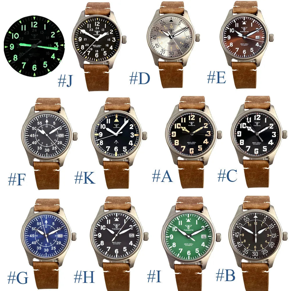 Novo tandorio piloto 39mm relógio de titânio movimento nh35 200m à prova dwaterproof água luminosa mergulho automático relógio masculino vidro safira escovado