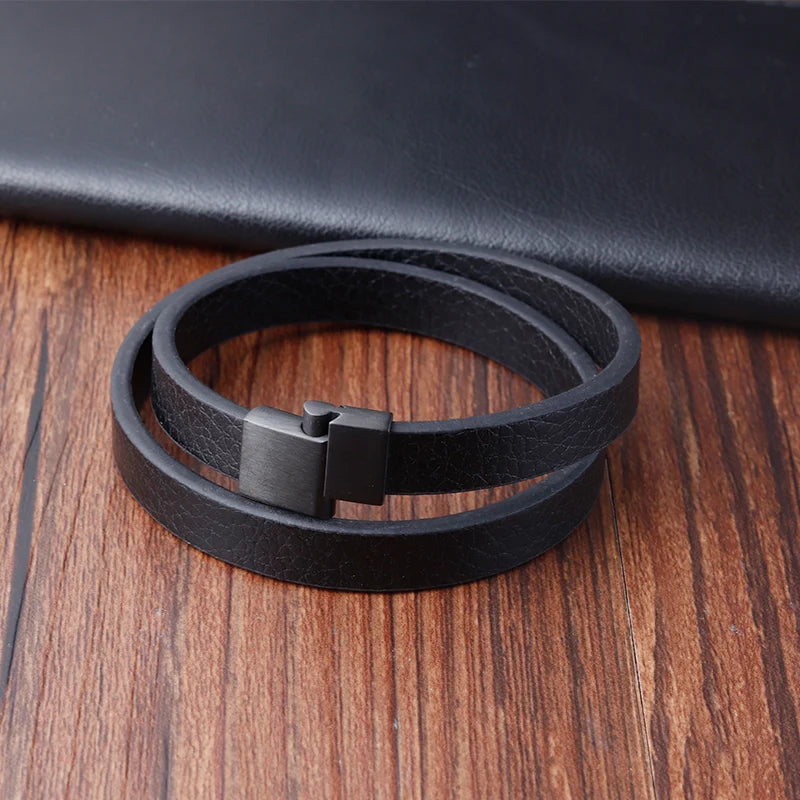 Moda trançado corda wrap preto pulseiras de couro para homens estilo clássico pulseira de aço inoxidável casal charme jóias presentes