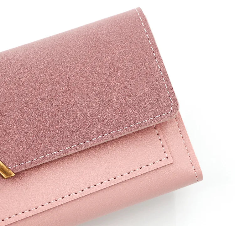 Nova versão coreana carteira feminina longa fivela em forma de v carteira três dobras para mulher, bolsa de mão, bolsa de cartão de mudança