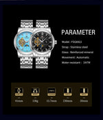 Forsining moda masculina luxo negócios pulseira de metal turbilhão luminoso relógio mecânico automático diamante artificial relógio de pulso