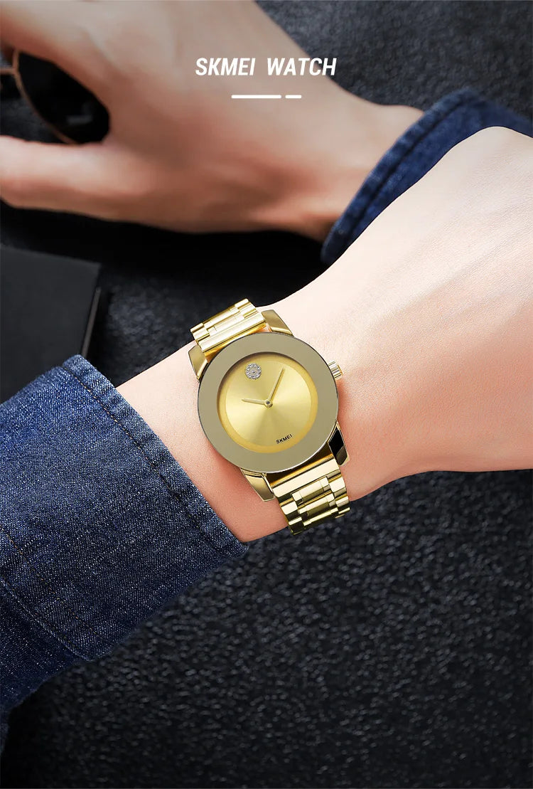 Skmei unissex quartzo pulseira à prova d'água relógios de luxo pulseira de aço inoxidável estilo simples display analógico relógio de pulso fashion