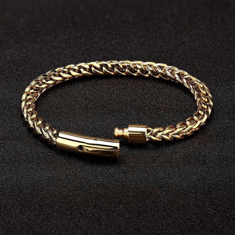 MKENDN Locomotiva Homens Punk Rock Pulseira de corrente de bicicleta 18k banhado a ouro botão magnético de aço inoxidável joias masculinas presentes