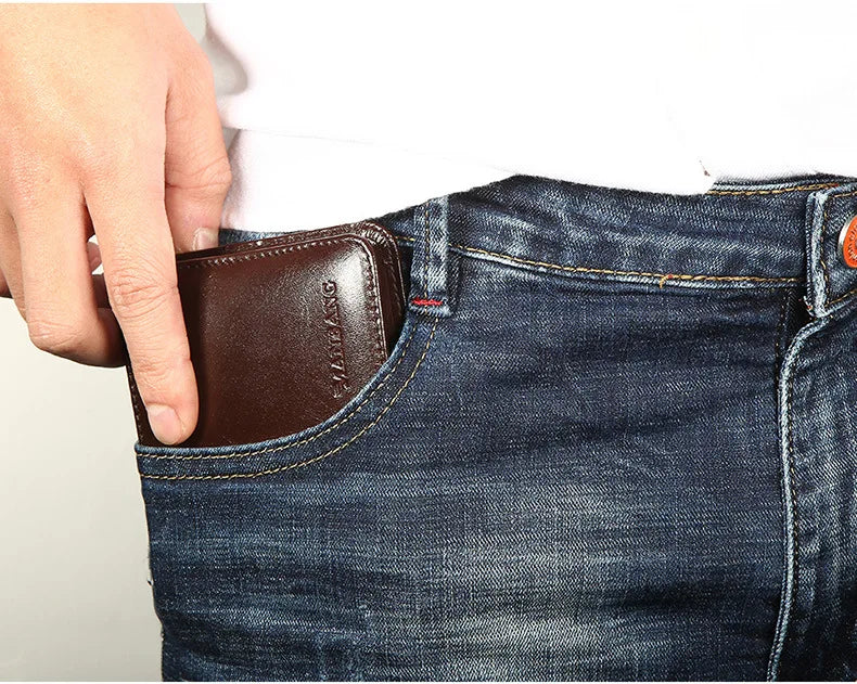 【Couro de couro genuíno】Manbang marca venda quente carteira masculina de luxo original curto tri-fold primeira camada bolsa de negócios